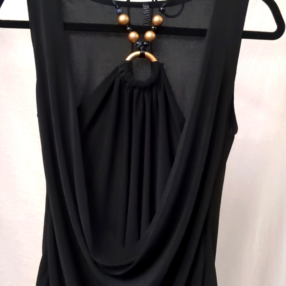 Mon Ami Black Sleeveless Top with Beaded Halter Layer Size M